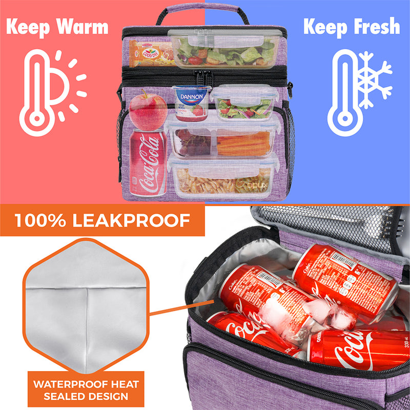 Double Deck Front Pocket Insulated Leakproof Lunch Box - 18 Cans
