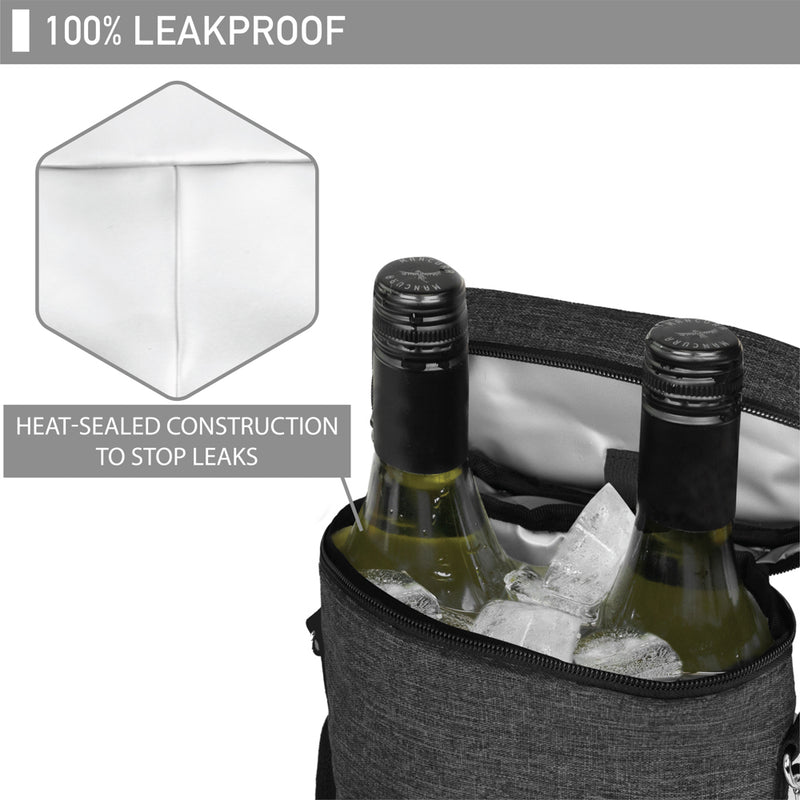 2 Bottle Wine Carrier Bag With Zippered Front Pocket