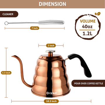 OPUX Pour Over Coffee Kettle with Gooseneck | Stainless Steel Coffee Tea  Kettle with Thermometer 40 oz, Stovetop Induction Goose Necked Kettle Slow