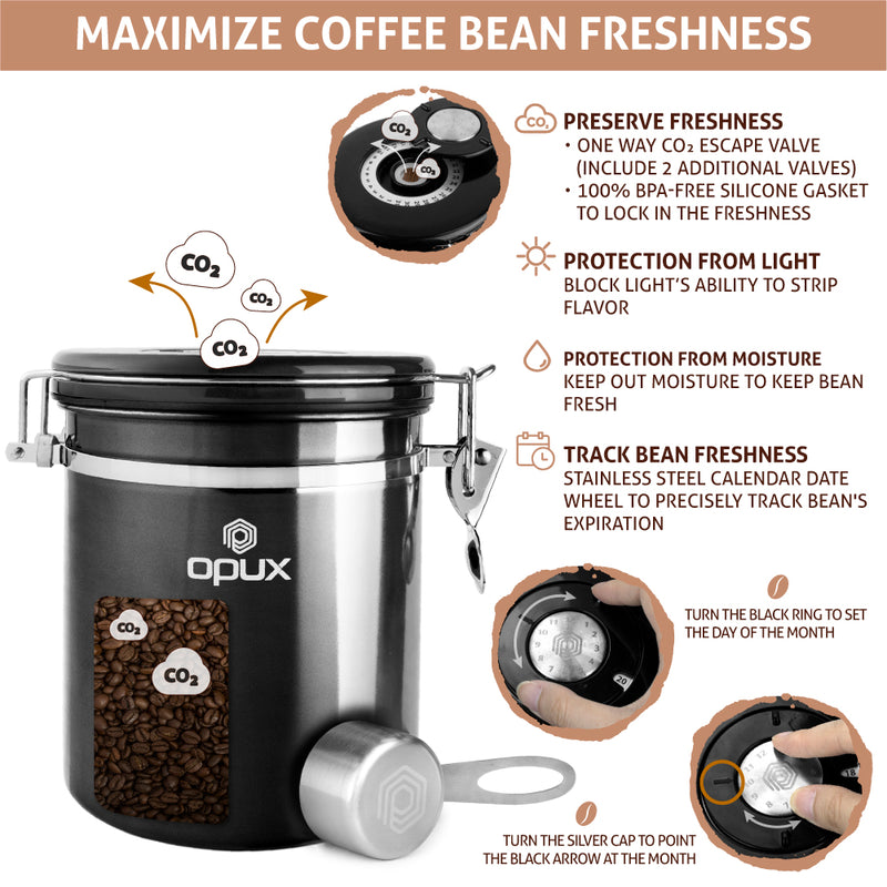 Airtight Stainless Steel Coffee Canister (16 oz / 21 oz)