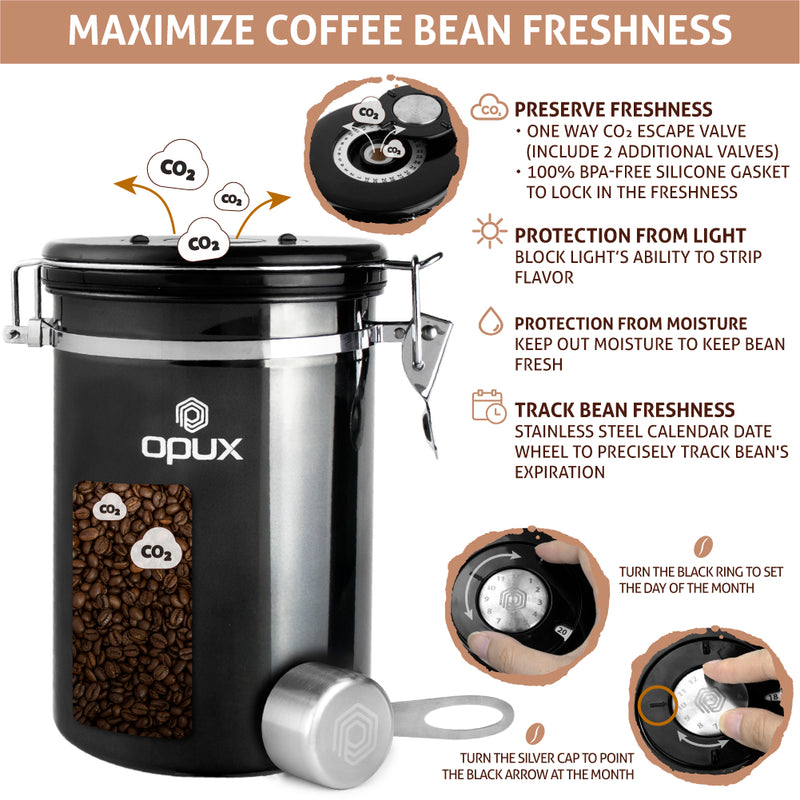 Airtight Stainless Steel Coffee Canister (16 oz / 21 oz)